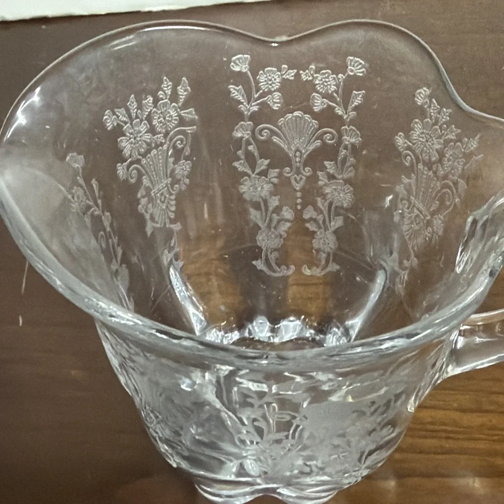 Duncan & Miller Canterbury Line‎ Etched Glass Cream and Sugar Bowl Floral Design